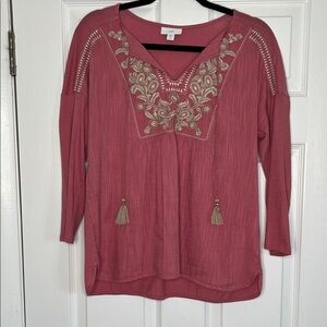 J. Jill Pink Blouse with Embroidery